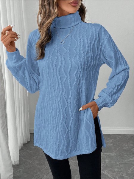 

Women Plain Crew Neck Casual Long Sleeve T-shirt, Sky blue, Long Sleeves