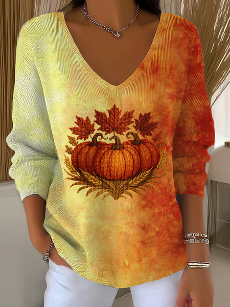 

Women Maple Leaf Long Sleeve Tee T-shirt V Neck Printing Casual Spring/Fall Top, Orange, T-Shirts