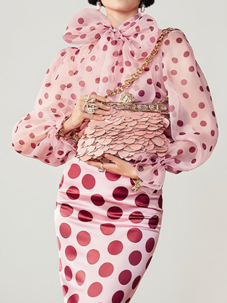 

Plus Size Polka Dots Others Urban Printing Blouse, Pink, Plus Tops