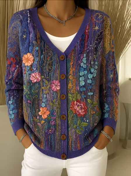 

Women Cotton Floral Long Sleeve Comfy Casual Cardigan, Purple, Sweaters