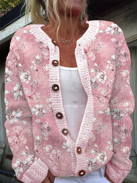 

Women Floral Casual Spring/Fall Printing Cardigan, Pink, Cardigans