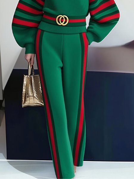 

Casual Color Block Straight Pants, Green, Pants