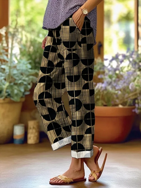 

Women Geometric Long Pants Casual Spring/Fall Trousers, As picture, Pants