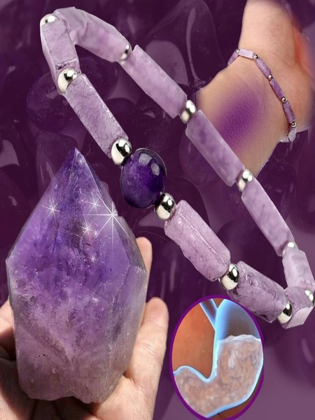 

Natural Amethyst Square Column Stitching Bracelet Round Bead Amethyst Bracelet, Purple, Bracelets
