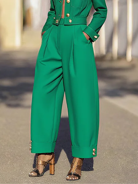 

Plus Size Urban Plain Buttoned Turnip Pants, Green, Plus Pants