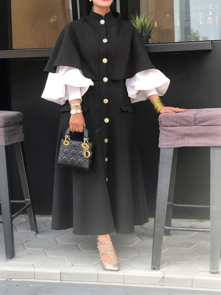 

Elegant Plain Buttoned Mock Neck Maxi Dress, Black, Maxi Dresses