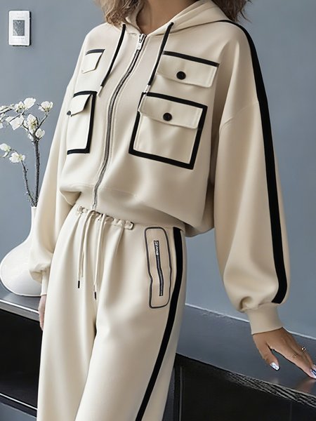 

Casual Split Joint Color Block Hoodie Jacket, Khaki, Jackets