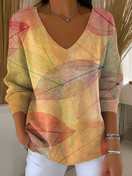 

Women Maple Leaf Long Sleeve Tee T-shirt V Neck Printing Casual Spring/Fall Top, Orange, T-Shirts