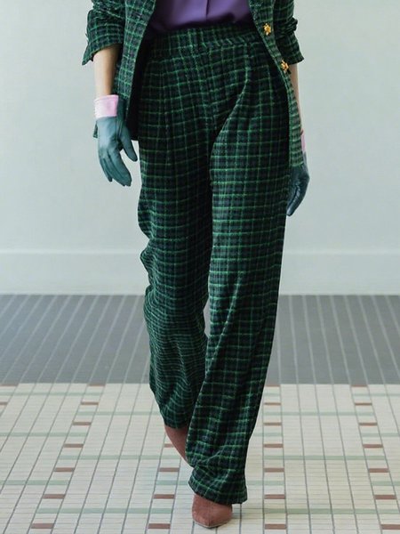 

Urban Plaid Fashion Straight Pants, Green, Pants