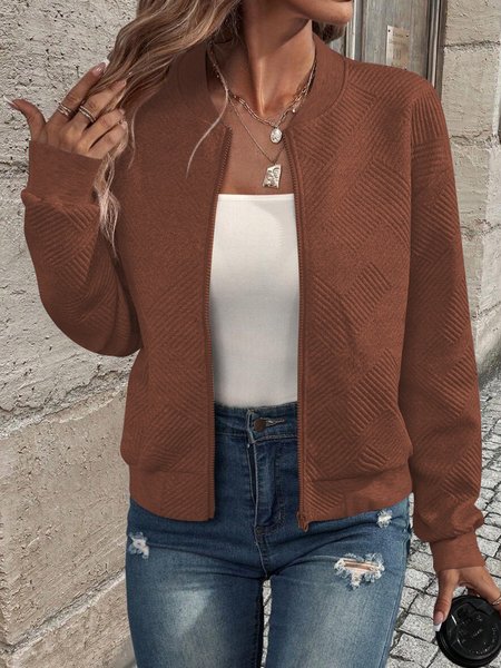 Casual Plain Stand Collar Jacket