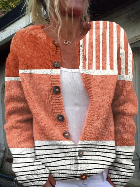 

Women Abstract Casual Spring/Fall Printing Cardigan, Orange, Cardigans