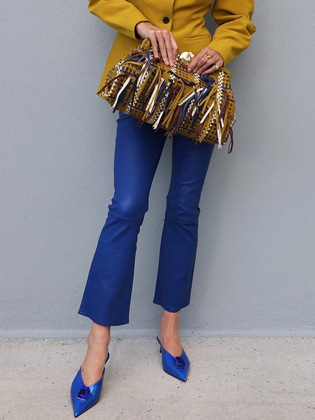 

Urban Plain Flare Faux Leather Pants, Blue, Pants
