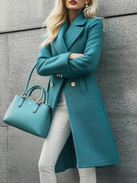 

Urban Plain Lapel Collar Coat, Blue, Coats