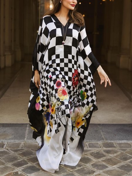 Vacation Floral Printing V Neck Maxi Dress