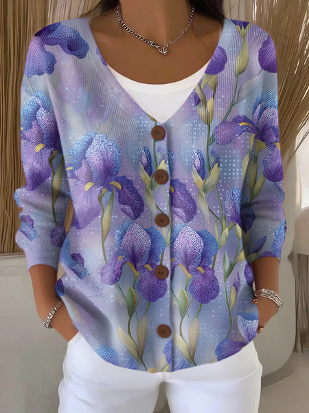 

Women Cotton Floral Long Sleeve Comfy Casual Cardigan, As picture, Cardigans