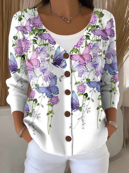 

Women Cotton Floral Long Sleeve Comfy Casual Cardigan, As picture, Cardigans