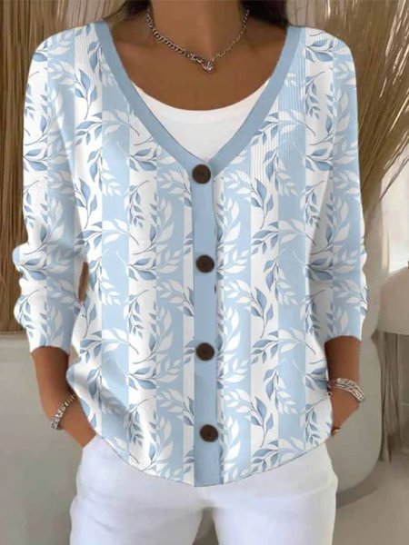 

Women Cotton Plants Long Sleeve Comfy Casual Cardigan, Blue, Cardigans