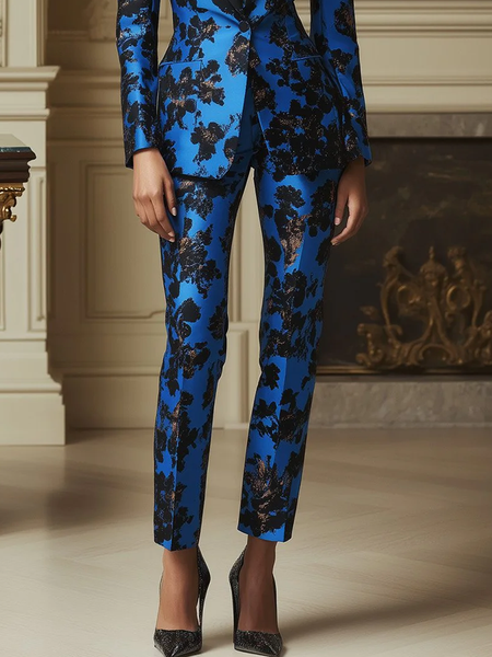 

Urban Floral Straight Pants, Blue, Pants