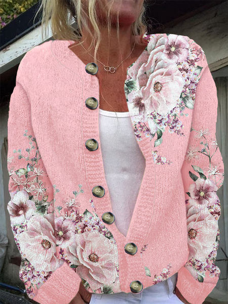 

Women Floral Casual Spring/Fall Printing Cardigan, Pink, Cardigans