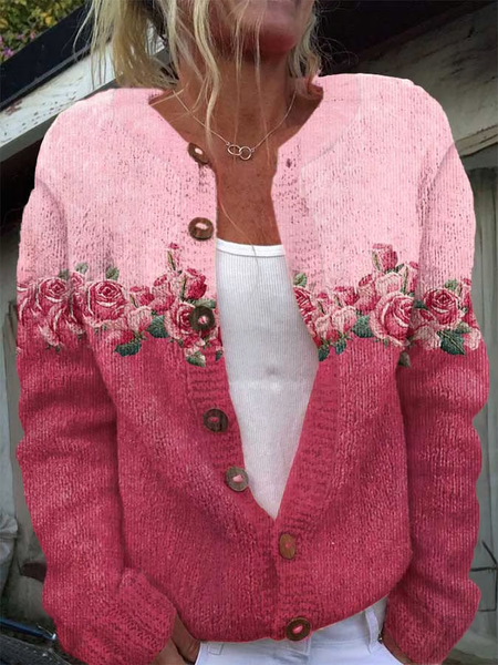 

Women Floral Casual Spring/Fall Printing Cardigan, Pink, Cardigans