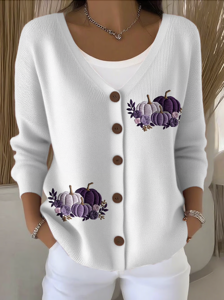 

Women Cotton Floral Long Sleeve Comfy Casual Cardigan, White, Sweaters