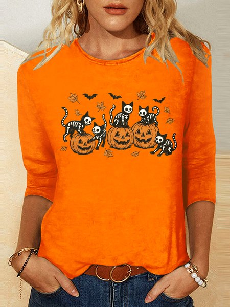 

Vintage Animal Crew Neck Long Sleeve T-shirt, Orange, T-shirts