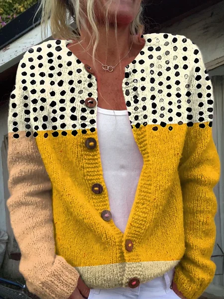 

Women Abstract Casual Spring/Fall Printing Cardigan, Yellow, Cardigans