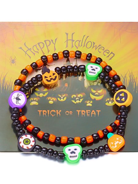 

Halloween Bracelet Amazon Hot Sale Rice Bead Orange Pumpkin Skull Pendant Set Hand Jewelry, Color1, Bracelets