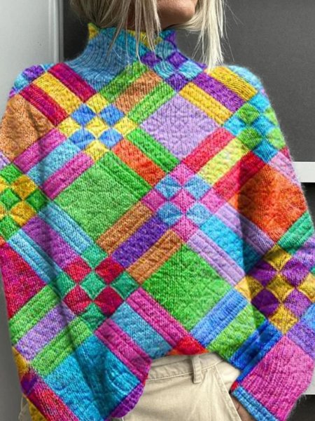 

Women Geometric Long Sleeve Comfy Casual Sweater, Multicolor, Sweaters