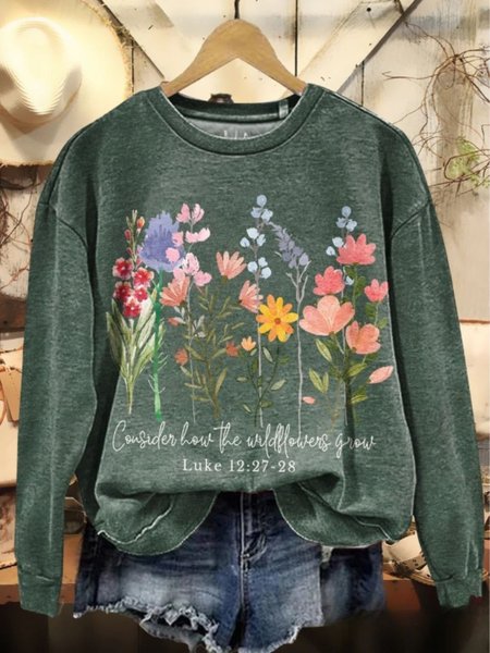 

Women Floral Crew Neck Vintage Spring/Fall Long Sleeve Sweatshirt, Green, Sweatshirts & Hoodies