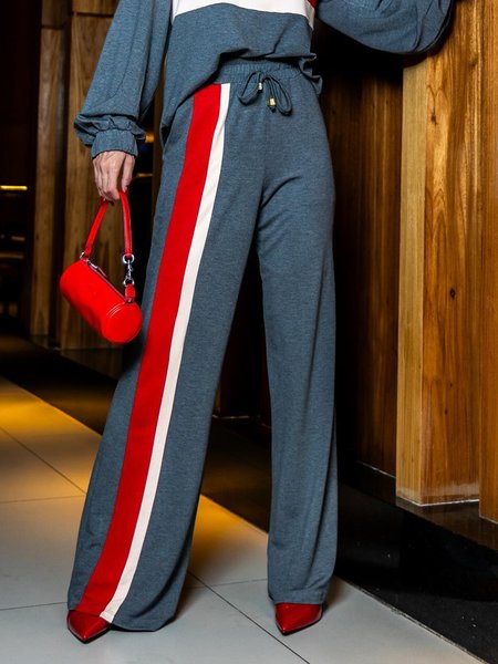 

Casual Color Block Split Joint Straight Pants, As picture, Pants