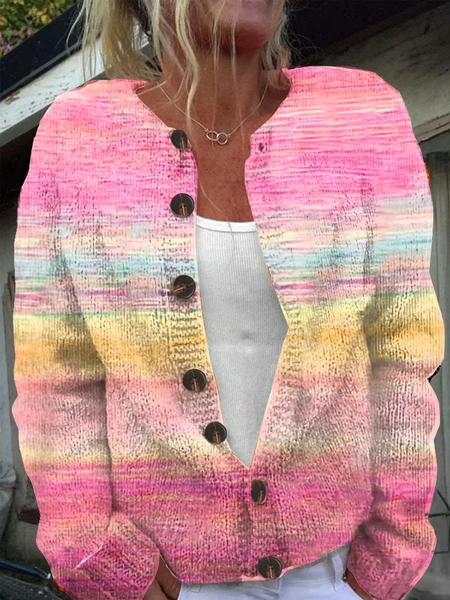 

Women Abstract Casual Spring/Fall Printing Cardigan, Pink, Cardigans