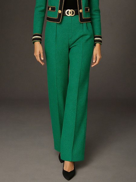 

Elegant Tweed Plain Fashion Straight Pants, Green, Pants