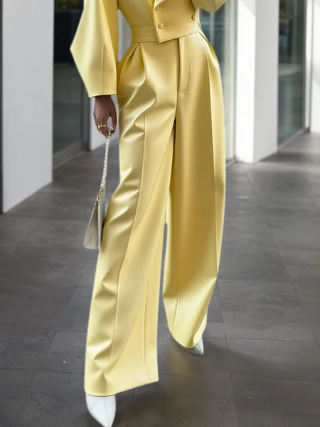 Urban Plain Wide Leg  Faux Leather Pants