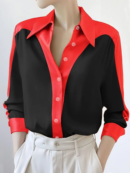 

Urban Color Block Shirt Collar Shirt, Black-red, Blouses and Shirts