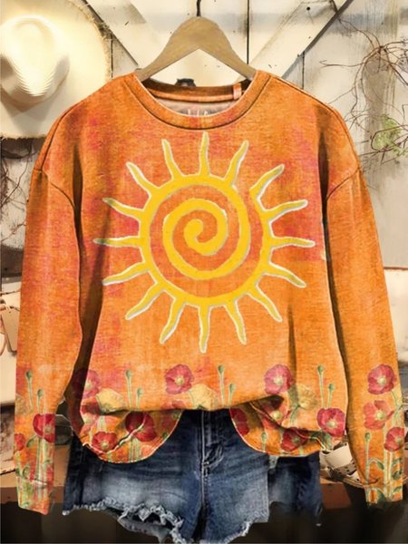 

Vintage Crew Neck Floral Sweatshirt, Orange, Hoodies & Sweatshirts