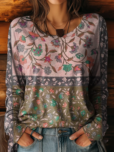 

Women Floral Long Sleeve Tee T-shirt Crew Neck Printing Casual Spring/Fall Graphic Tee Top, Pink, T-Shirts