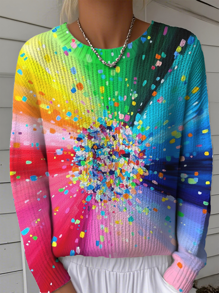 

Women Striped Winter Vintage Long Sleeve Crew Neck Sweater, Color3, Sweaters