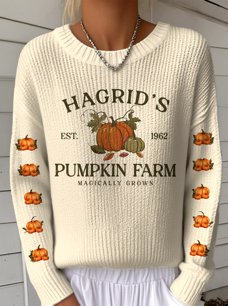 

Women Halloween Pumpkin Print Long Sleeve Comfy Vintage Sweater, Color2, Sweaters