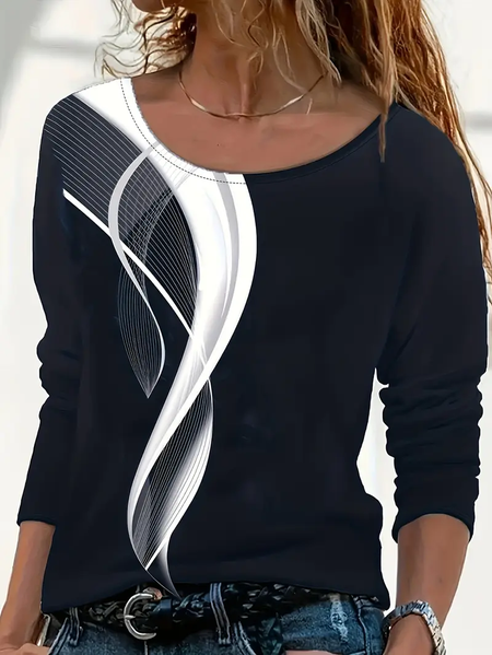 

Women Abstract Long Sleeve Tee T-shirt Crew Neck Printing Casual Spring/Fall Graphic Tee Top, Black, T-Shirts