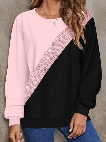 

Women Multicolor Block Crew Neck Printing Casual Spring/Fall Long Sleeve Sweatshirt, Pink, Sweatshirts & Hoodies