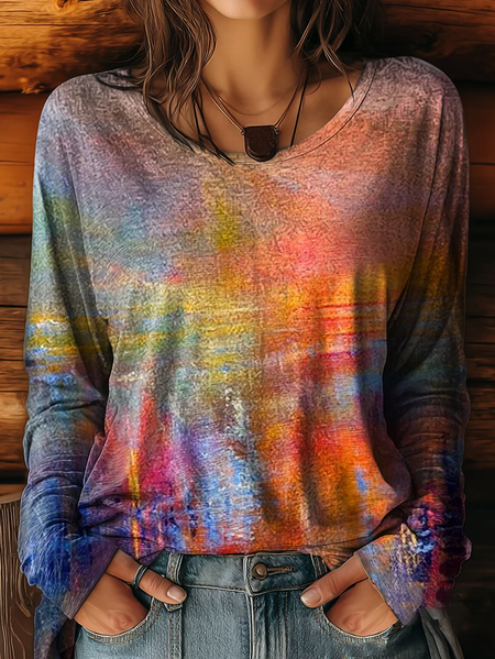 

Women Abstract Long Sleeve Tee T-shirt Crew Neck Printing Casual Spring/Fall Graphic Tee Top, As picture, T-Shirts