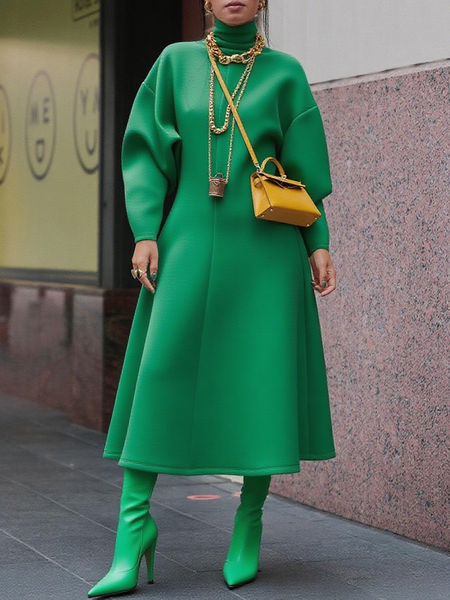 

Urban Plain Turtleneck Maxi Dress, Green, Maxi Dresses