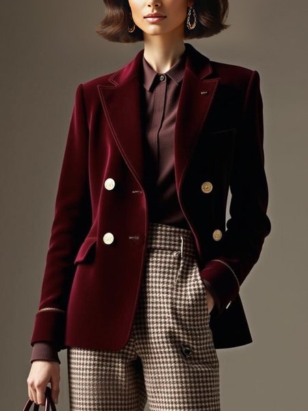 

Urban Buttoned Plain Lapel Collar Blazer, Wine red, Blazers