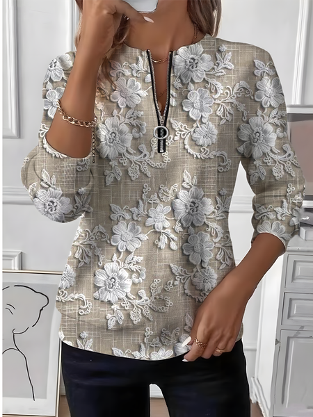 

Vintage Crew Neck Floral Sweatshirt, Oatmeal, Hoodies & Sweatshirts