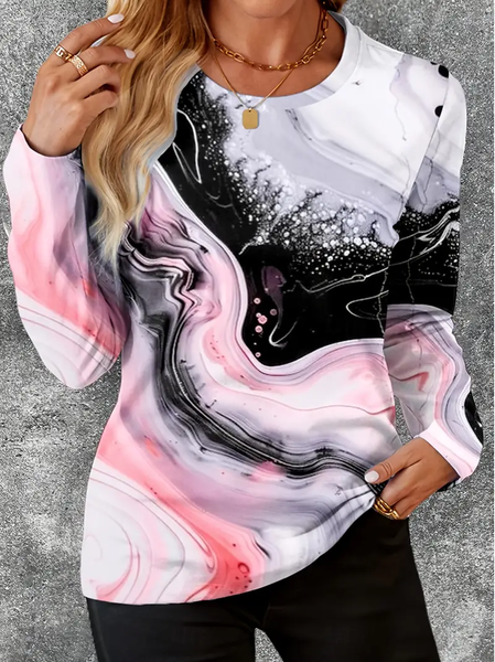 

Women Abstract Long Sleeve Tee T-shirt Crew Neck Printing Casual Spring/Fall Graphic Tee Top, Pink, T-Shirts