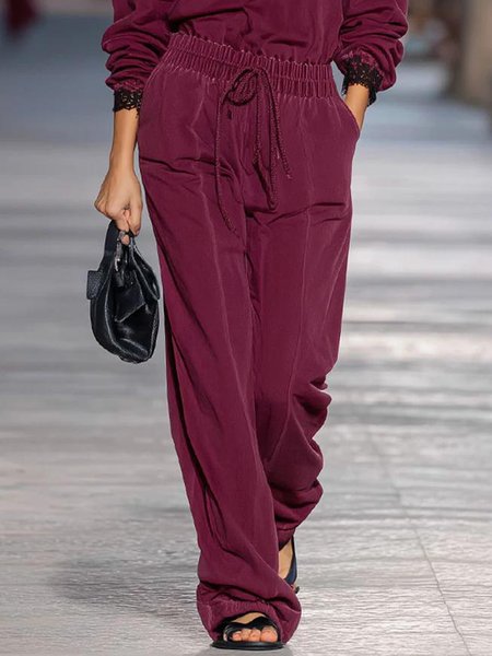

Casual Daily Plain Straight Pants, Fuchsia, Pants