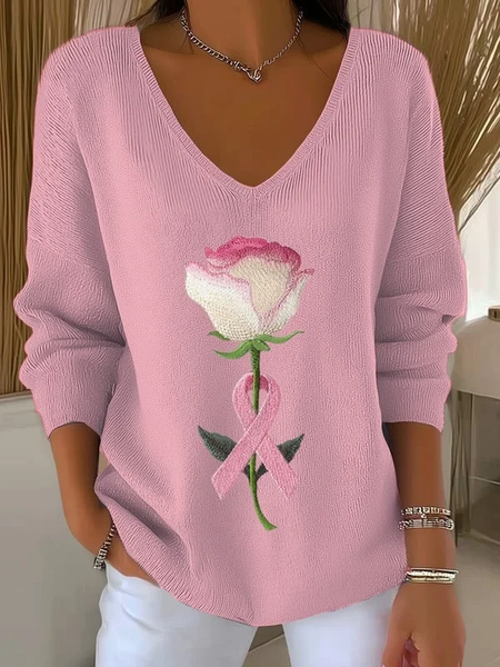 

Women Floral Long Sleeve Tee T-shirt V Neck Printing Casual Spring/Fall Top, Pink, T-Shirts