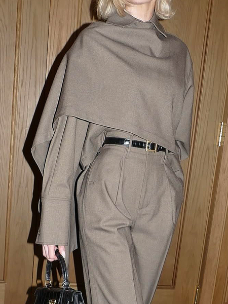 

Urban Plain Irregular Craftsmanship Shirt Collar Blouse, As picture, Blouses and Shirts