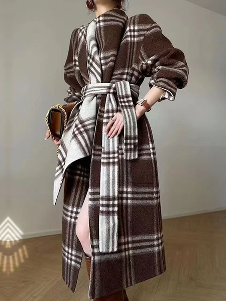 

Urban Plaid Coat With Belt, Brown, Coats